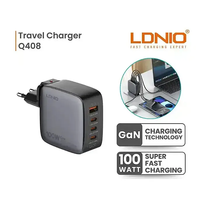 LDNIO Q408 100W GaN Super Fast Charger with Replaceable Plug...